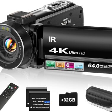 ZYDIIE 4K Video Camera Camcorder UHD 64MP Vlogging Camera for YouTube 18x Digital Zoom 3" 270° Rotation IPS Touchscreen Video Camcorder with Night Vision, Remote Control, 32GB Card, 2 Batteries